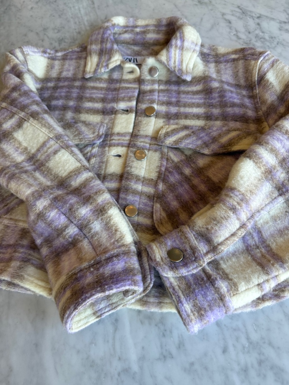 Zara Wool Blend Plaid Crop Shacket - Picture 5 of 6